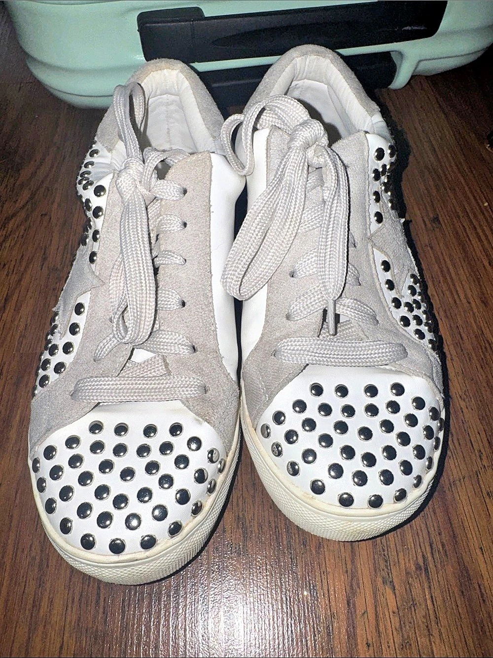 Ash Studded Sneakers in White & Gray SS9